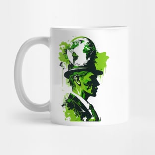 Wear Your Passion for the Planet with Our Abstract White and Green Climate Activist Man Face Portrait Design Mug